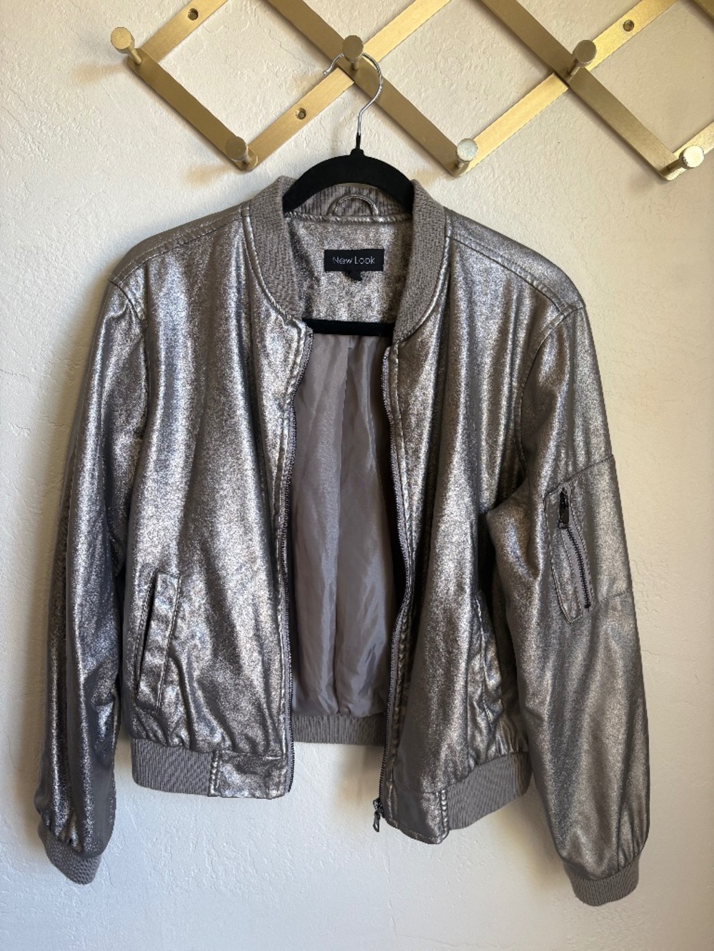 New Look Womens Faux Leather Metallic Bomber Jacket